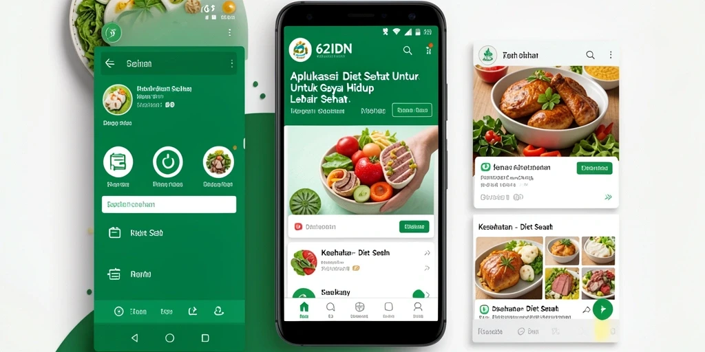 Tampilan antarmuka aplikasi Diet Sehat 62IDN yang menarik.