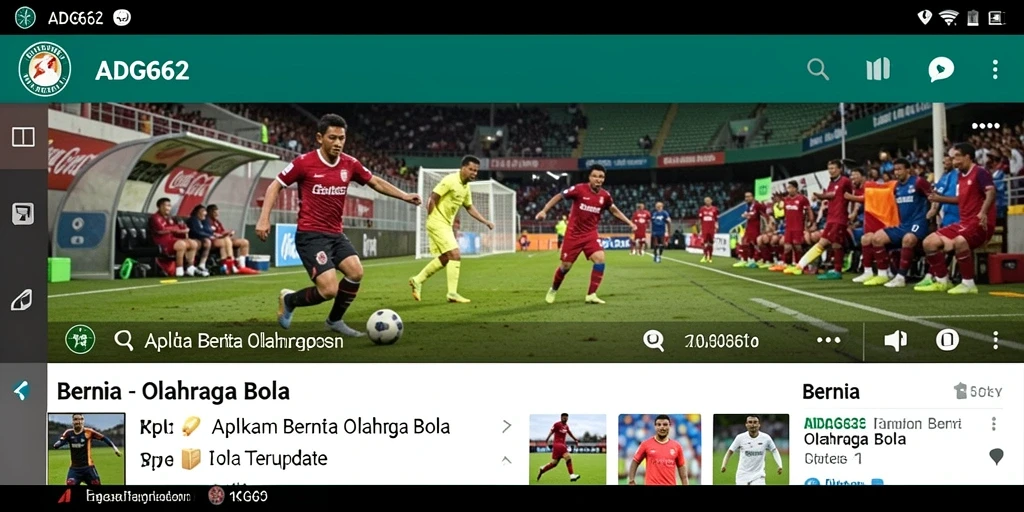 Tampilan antarmuka aplikasi ADG62 yang menampilkan berita olahraga bola.