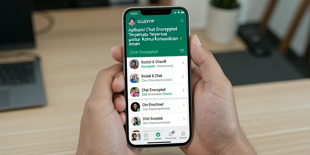 Antarmuka GOJEKVIP menampilkan fitur Chat Encrypted yang modern dan mudah digunakan.