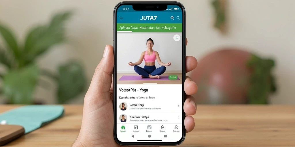Antarmuka aplikasi JUTA7 yang menarik dan fungsional untuk yoga.