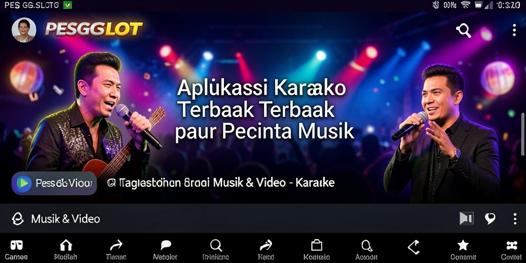 Tampilan antarmuka aplikasi PESGSLOT dengan pilihan lagu karaoke yang beragam.