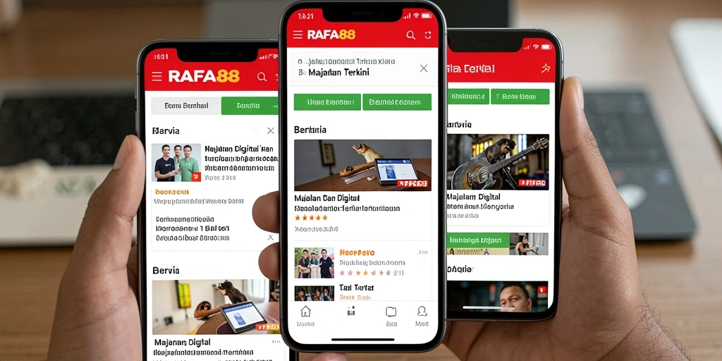 Screenshot aplikasi RAFA88 menampilkan antarmuka majalah digital yang modern.
