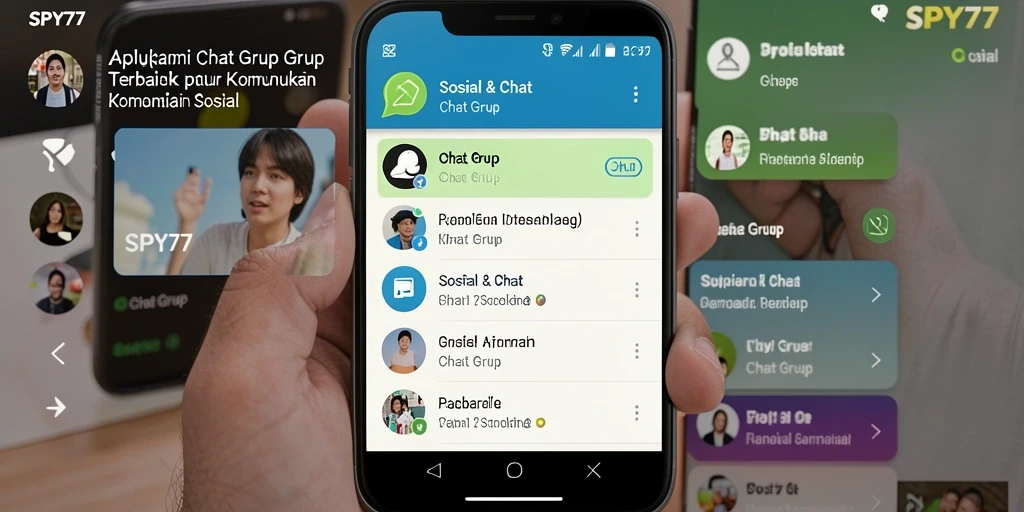 Antarmuka SPY77 yang menarik dengan fitur Chat Grup yang lengkap.